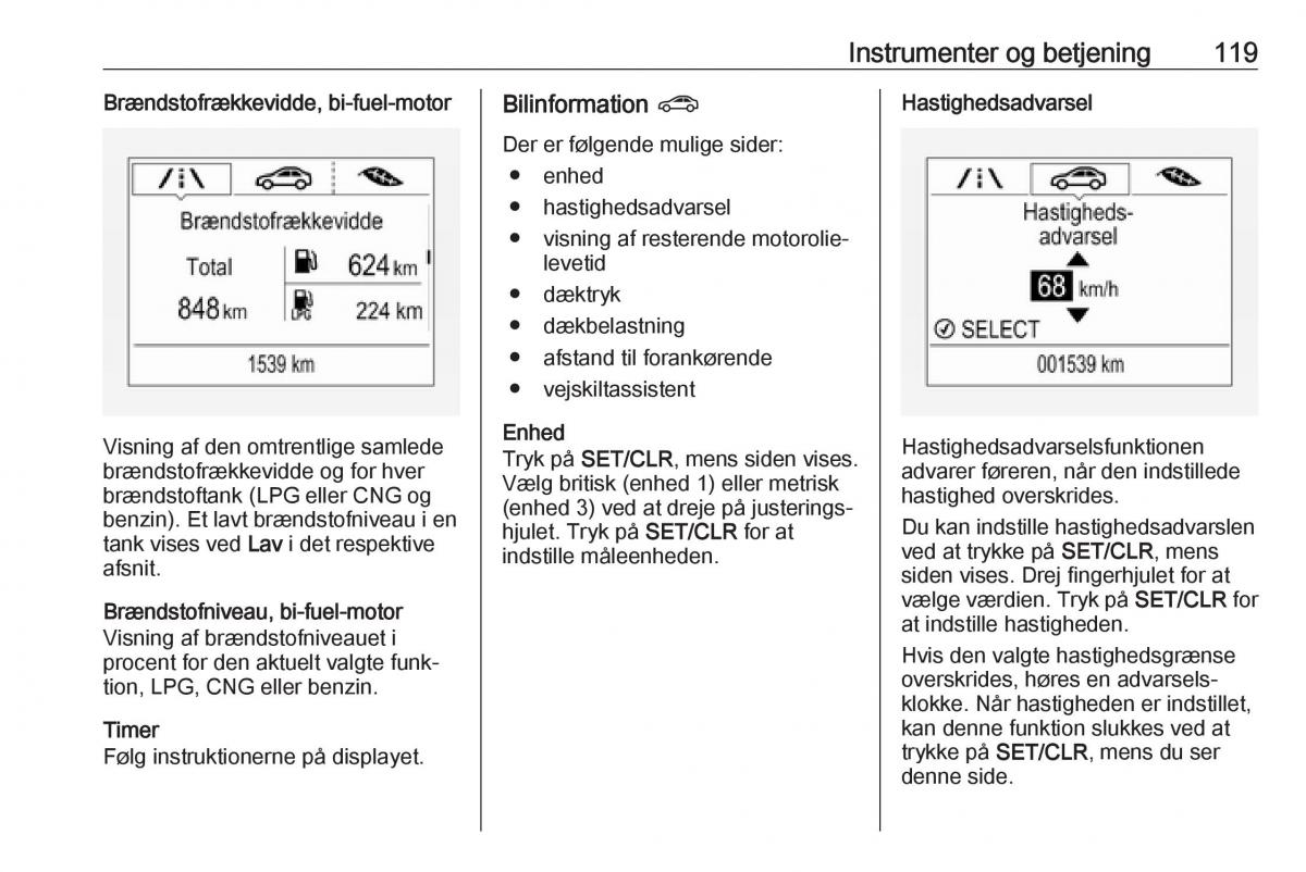 Opel Zafira C FL Bilens instruktionsbog / page 121