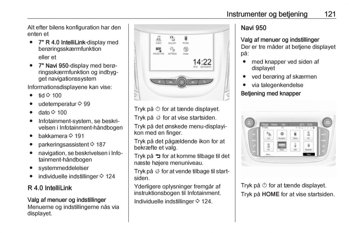 Opel Zafira C FL Bilens instruktionsbog / page 123