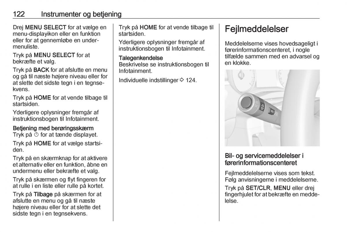 Opel Zafira C FL Bilens instruktionsbog / page 124