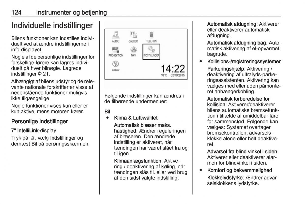 Opel Zafira C FL Bilens instruktionsbog / page 126