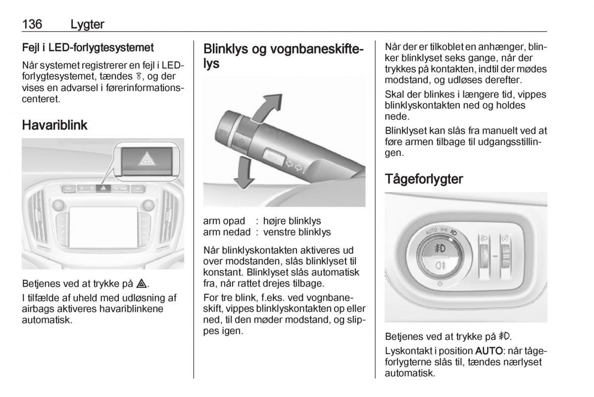 Opel Zafira C FL Bilens instruktionsbog / page 138