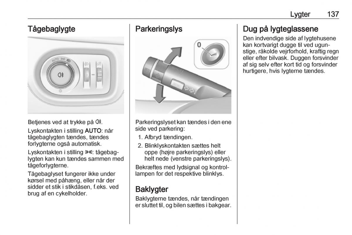 Opel Zafira C FL Bilens instruktionsbog / page 139