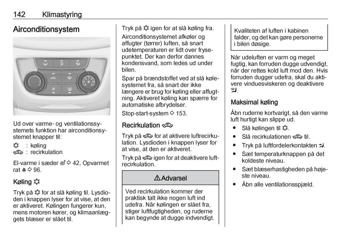 Opel Zafira C FL Bilens instruktionsbog / page 144