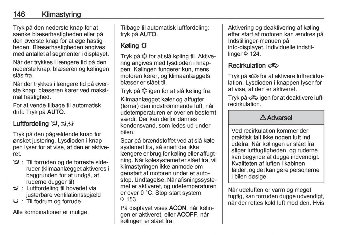 Opel Zafira C FL Bilens instruktionsbog / page 148