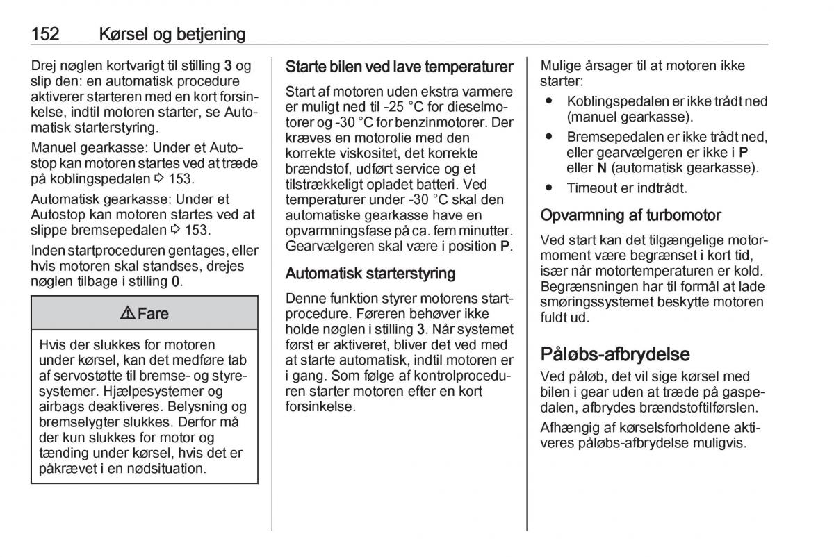 Opel Zafira C FL Bilens instruktionsbog / page 154