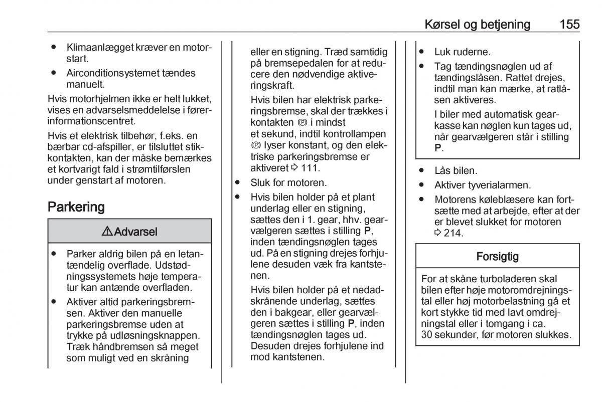 Opel Zafira C FL Bilens instruktionsbog / page 157