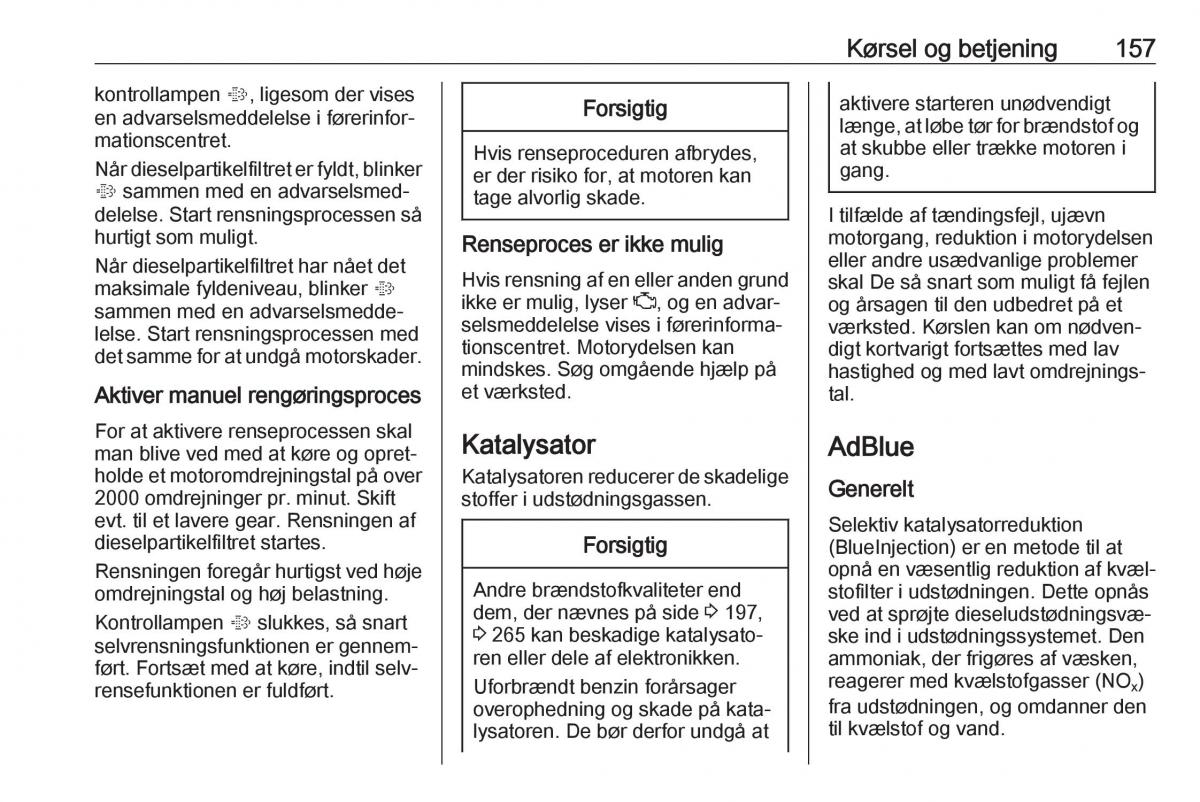 Opel Zafira C FL Bilens instruktionsbog / page 159