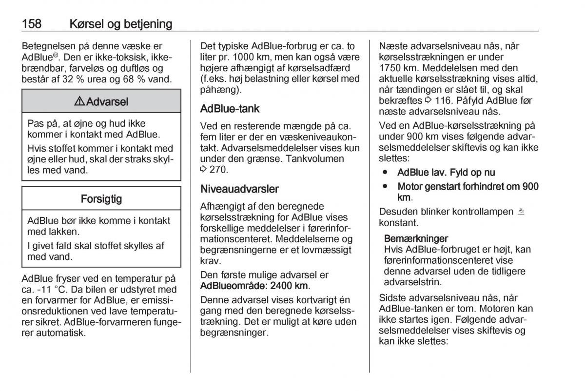 Opel Zafira C FL Bilens instruktionsbog / page 160