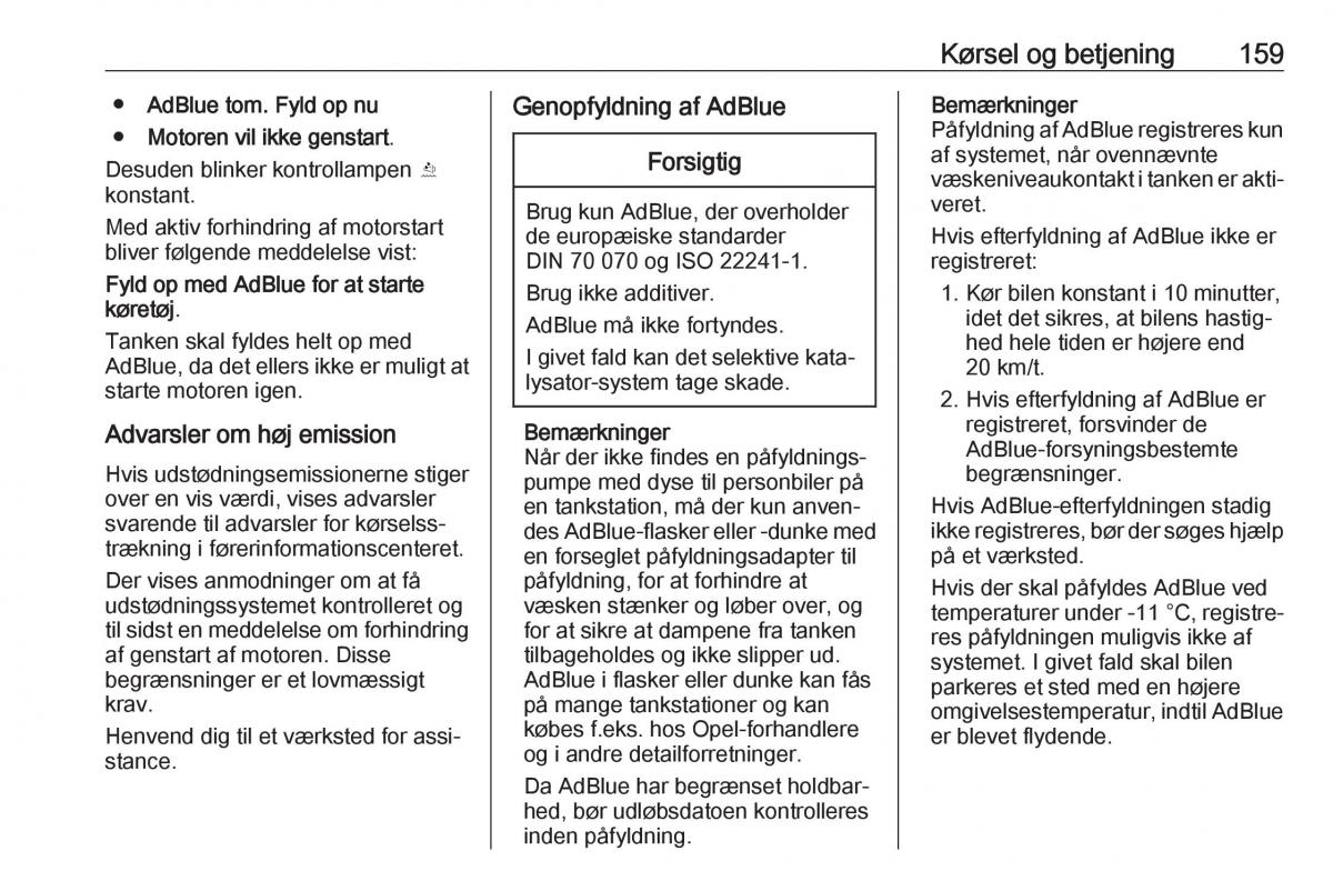 Opel Zafira C FL Bilens instruktionsbog / page 161