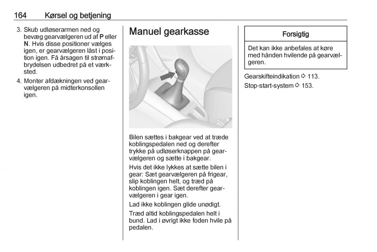 Opel Zafira C FL Bilens instruktionsbog / page 166