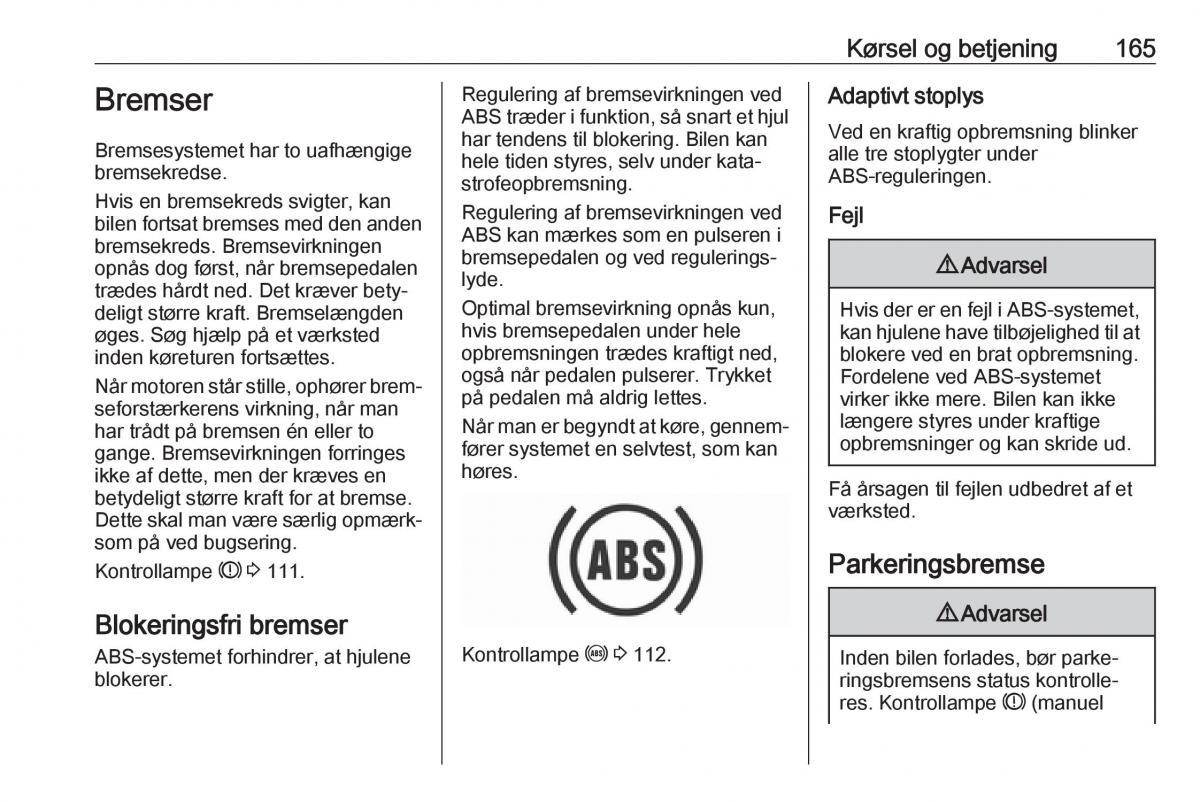 Opel Zafira C FL Bilens instruktionsbog / page 167