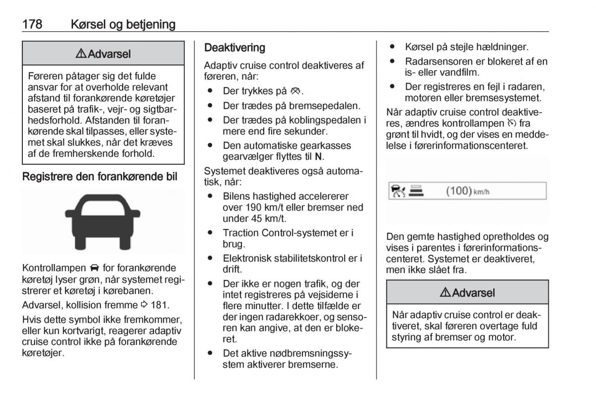 Opel Zafira C FL Bilens instruktionsbog / page 180