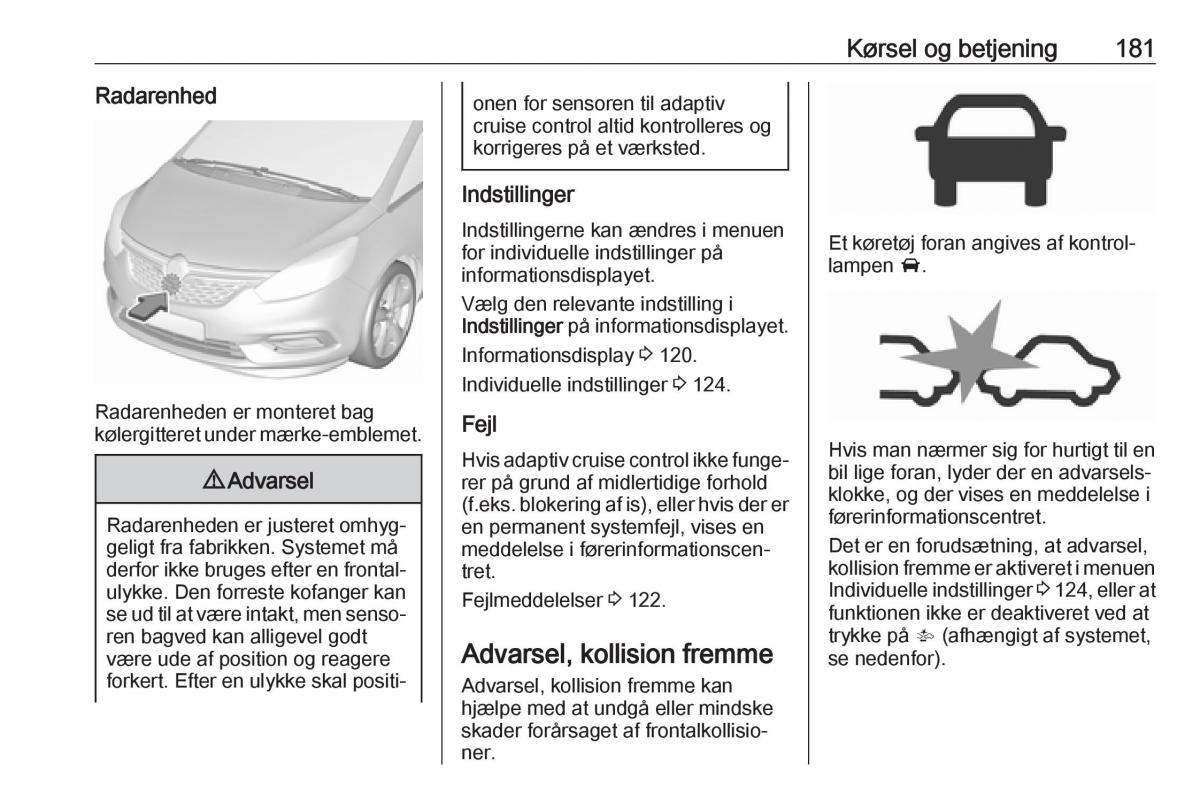 Opel Zafira C FL Bilens instruktionsbog / page 183