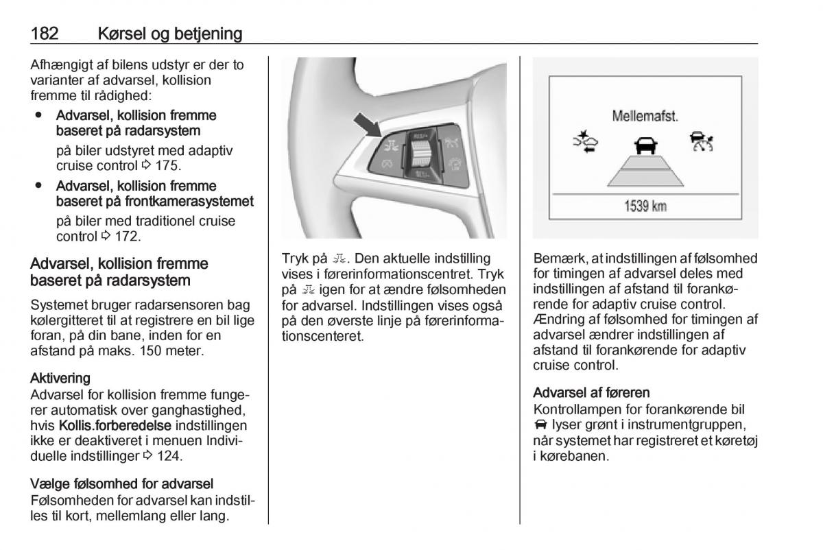 Opel Zafira C FL Bilens instruktionsbog / page 184