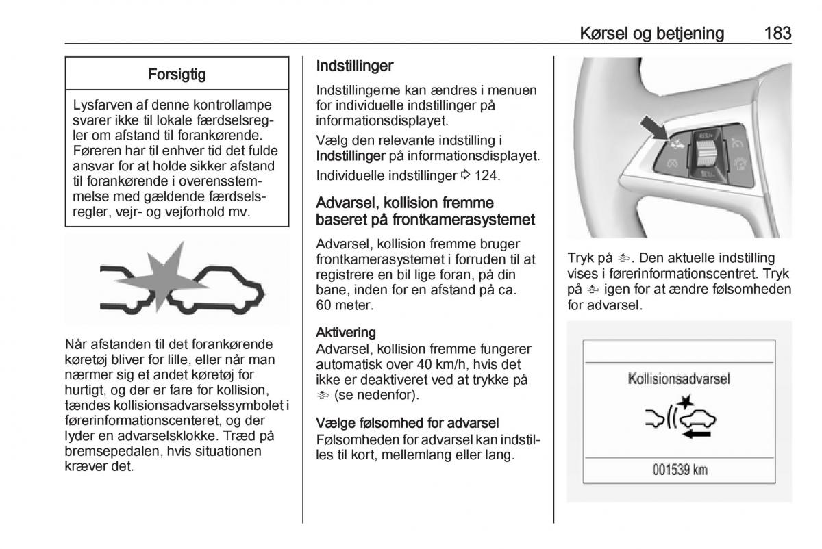 Opel Zafira C FL Bilens instruktionsbog / page 185