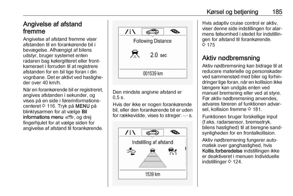 Opel Zafira C FL Bilens instruktionsbog / page 187