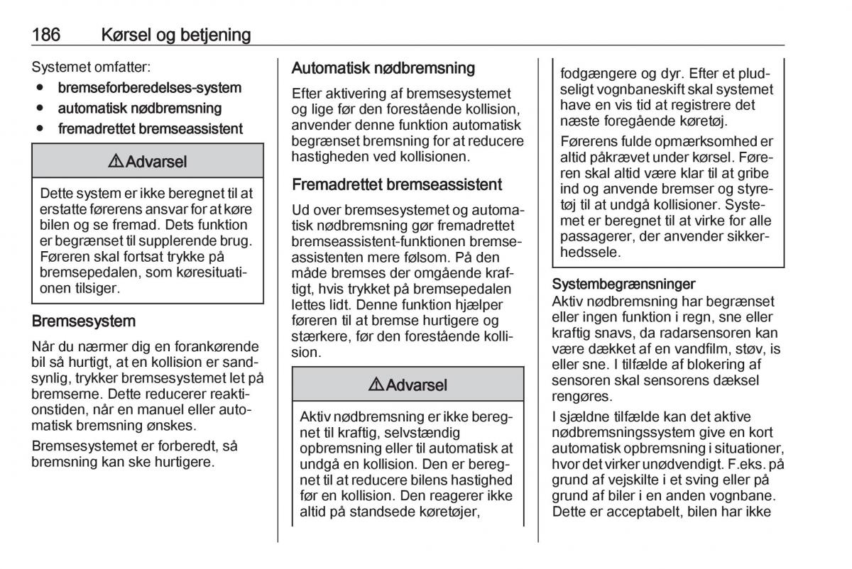 Opel Zafira C FL Bilens instruktionsbog / page 188