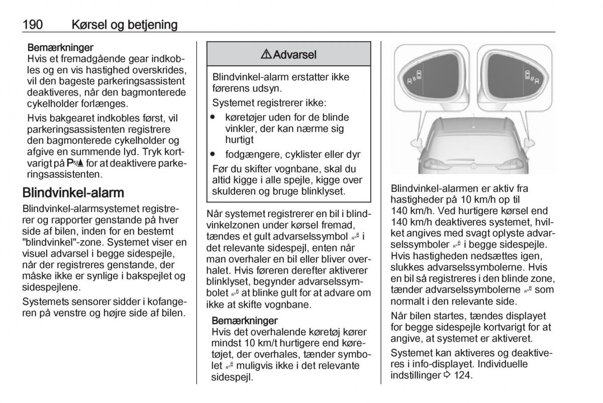 Opel Zafira C FL Bilens instruktionsbog / page 192