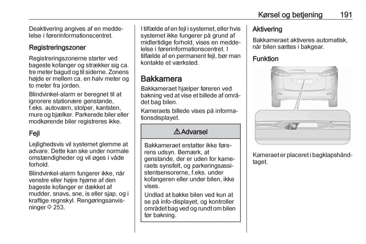 Opel Zafira C FL Bilens instruktionsbog / page 193