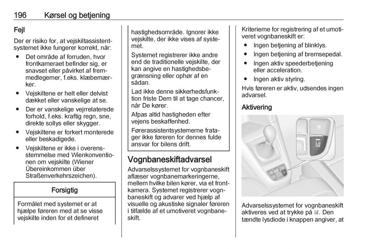 Opel Zafira C FL Bilens instruktionsbog / page 198