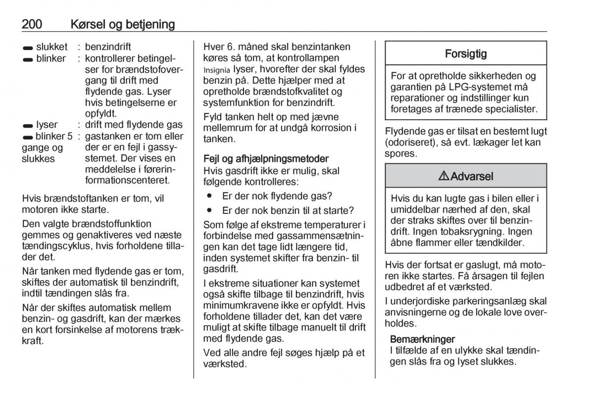 Opel Zafira C FL Bilens instruktionsbog / page 202