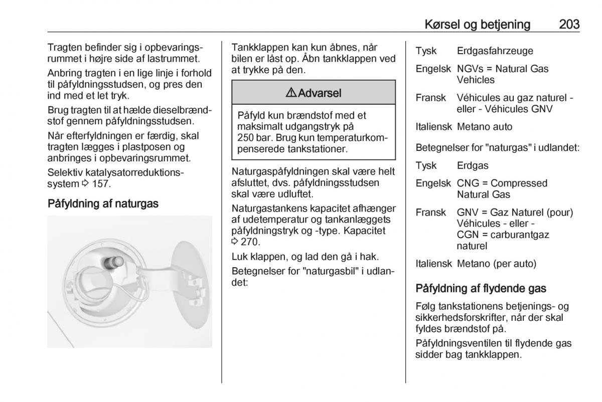 Opel Zafira C FL Bilens instruktionsbog / page 205