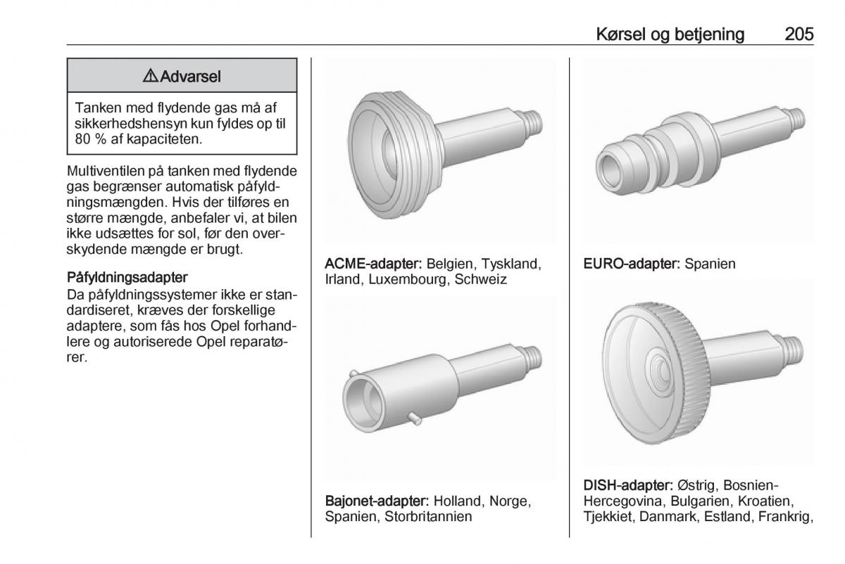 Opel Zafira C FL Bilens instruktionsbog / page 207