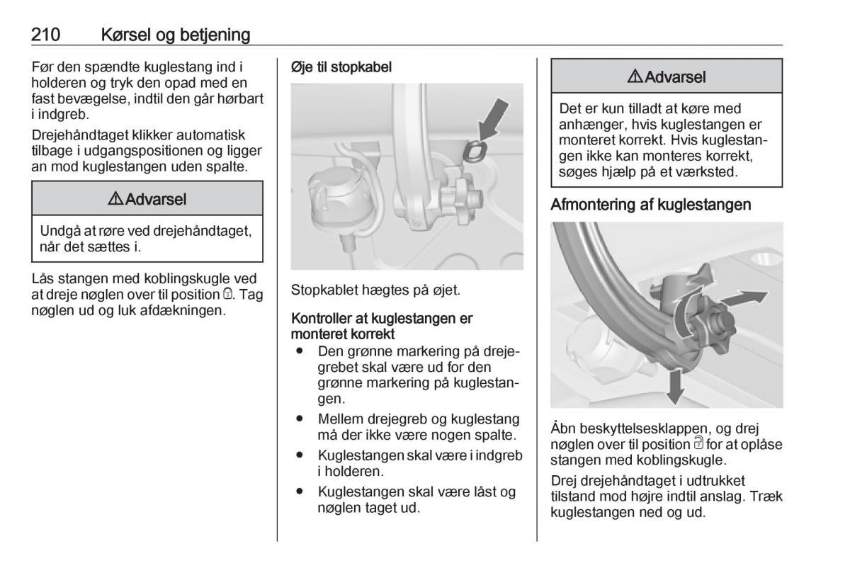 Opel Zafira C FL Bilens instruktionsbog / page 212