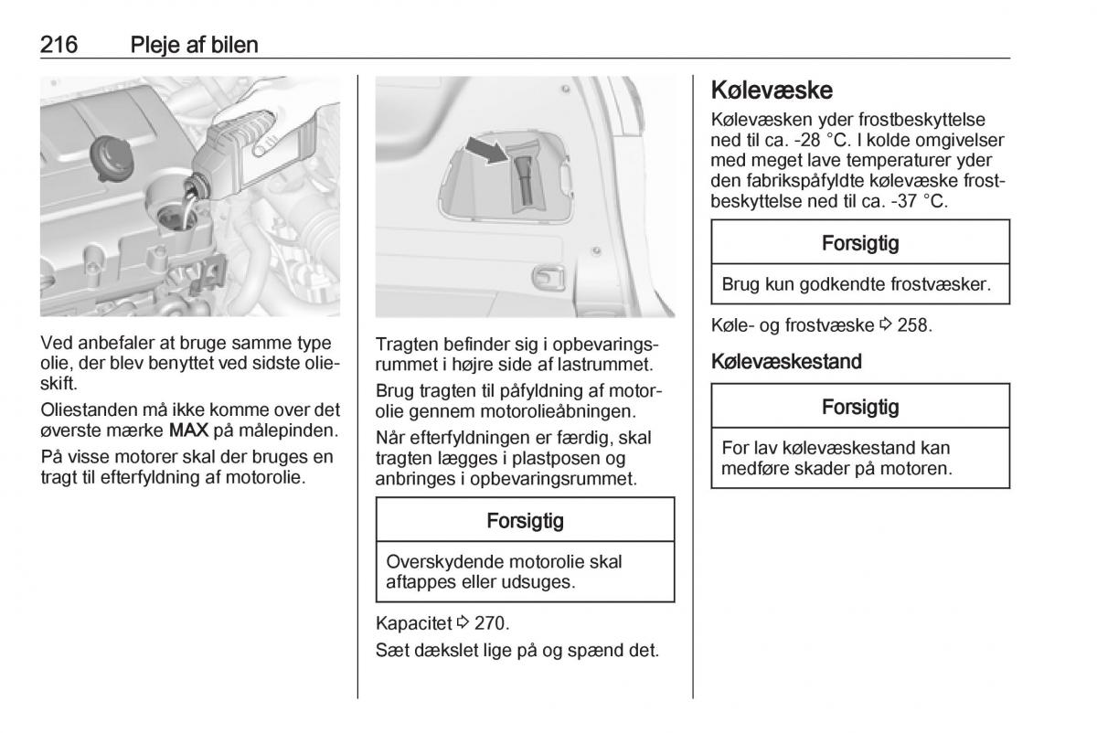 Opel Zafira C FL Bilens instruktionsbog / page 218