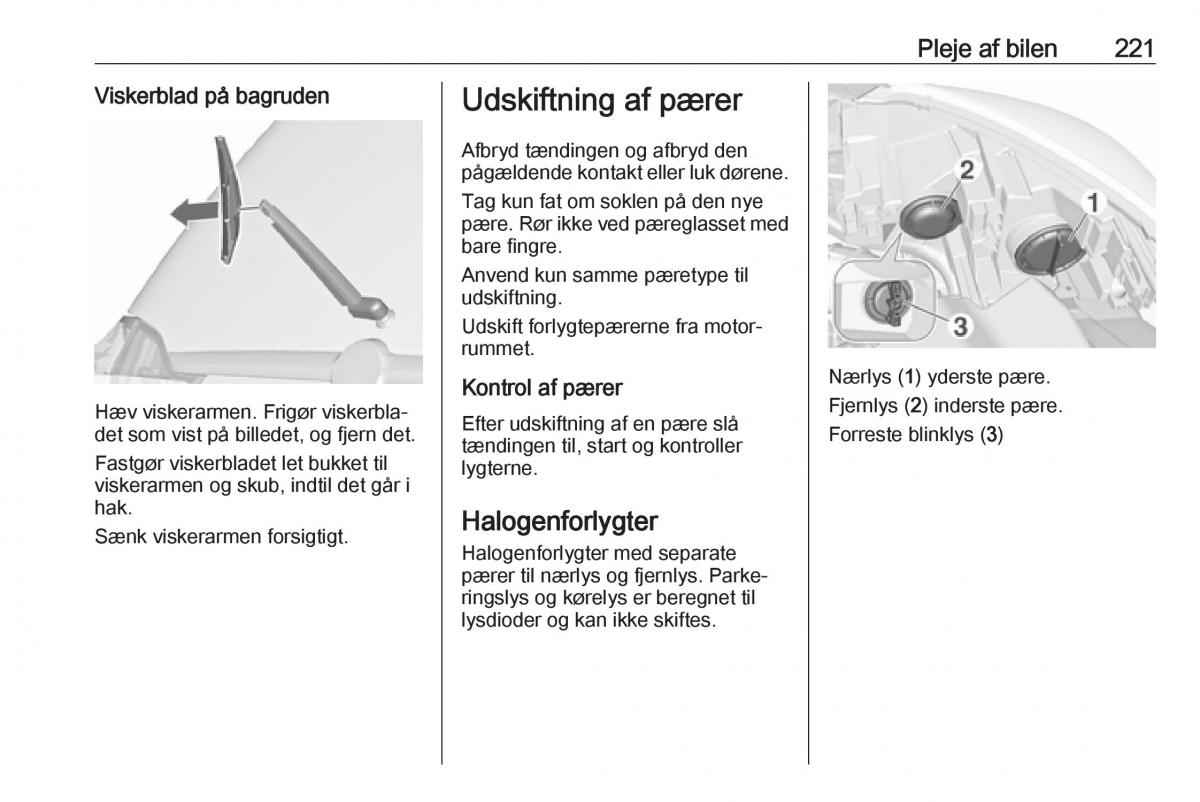 Opel Zafira C FL Bilens instruktionsbog / page 223