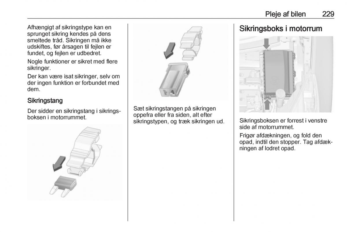 Opel Zafira C FL Bilens instruktionsbog / page 231