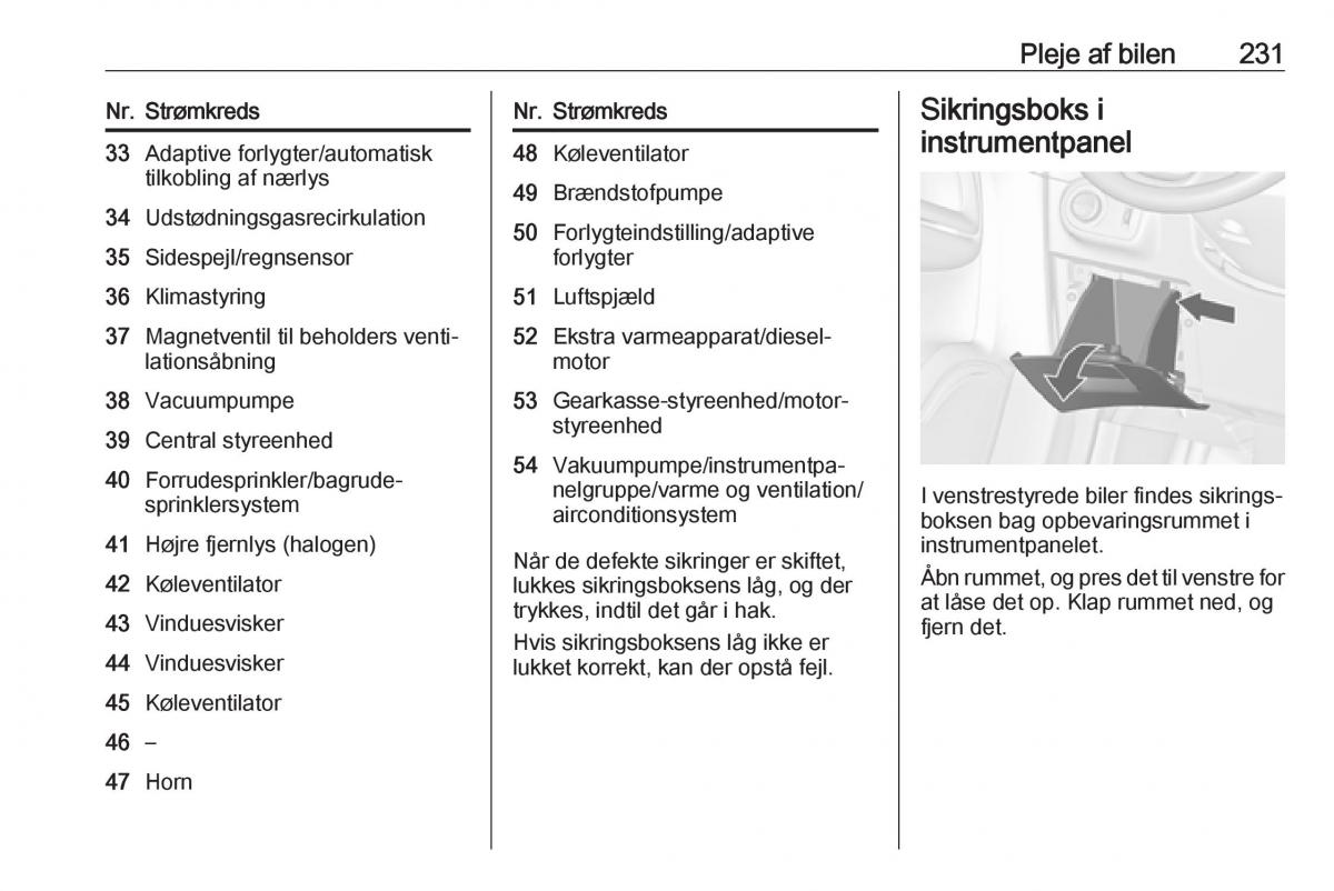 Opel Zafira C FL Bilens instruktionsbog / page 233