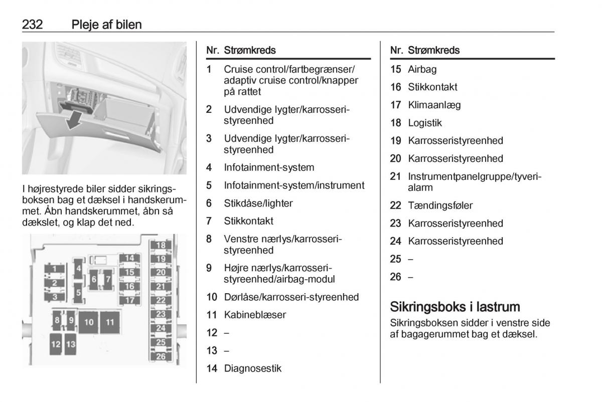 Opel Zafira C FL Bilens instruktionsbog / page 234