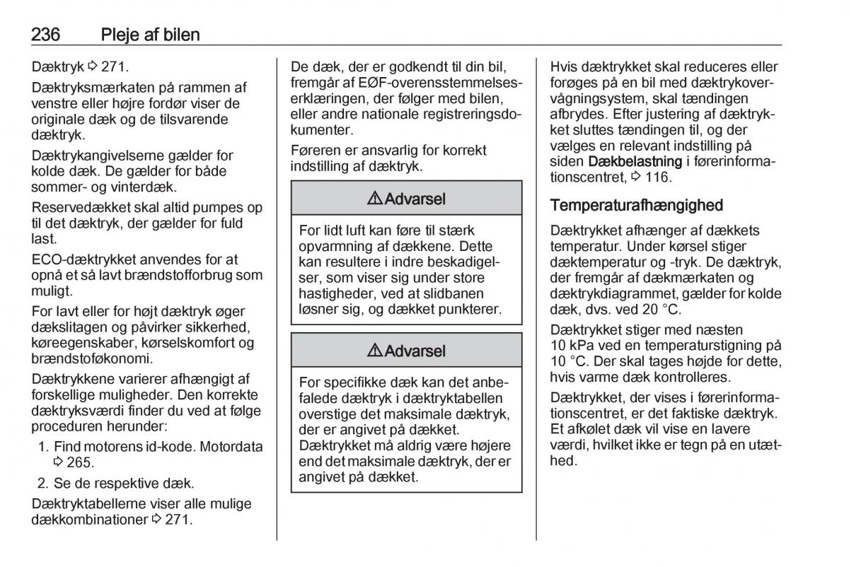 Opel Zafira C FL Bilens instruktionsbog / page 238