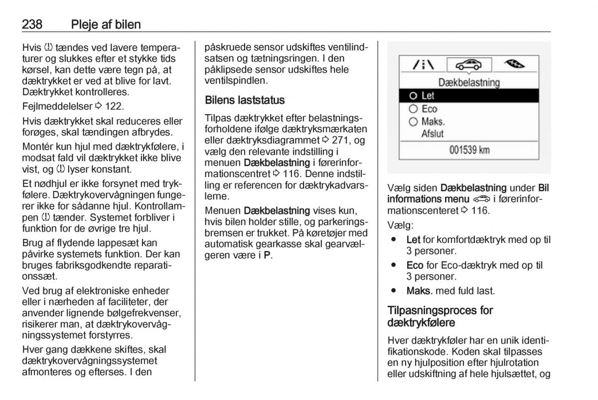 Opel Zafira C FL Bilens instruktionsbog / page 240