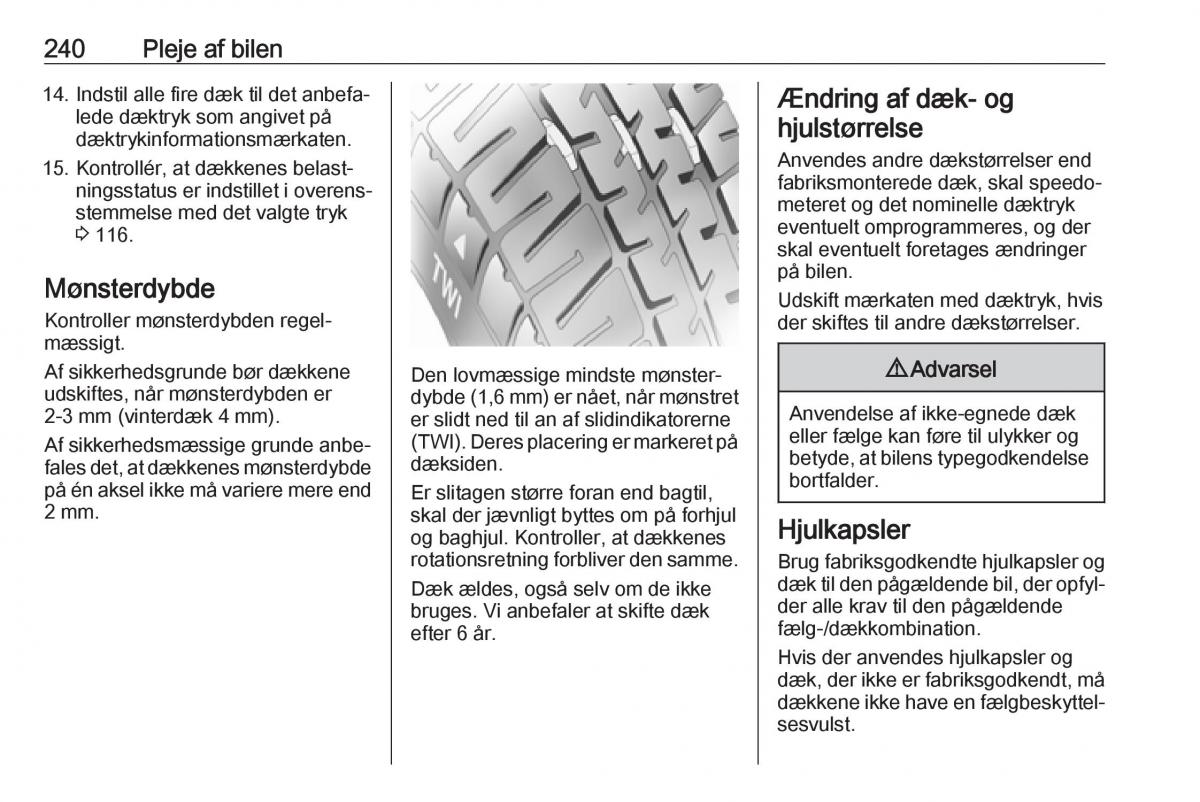 Opel Zafira C FL Bilens instruktionsbog / page 242