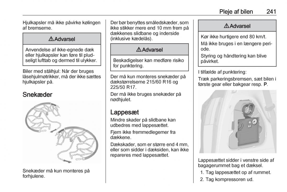 Opel Zafira C FL Bilens instruktionsbog / page 243