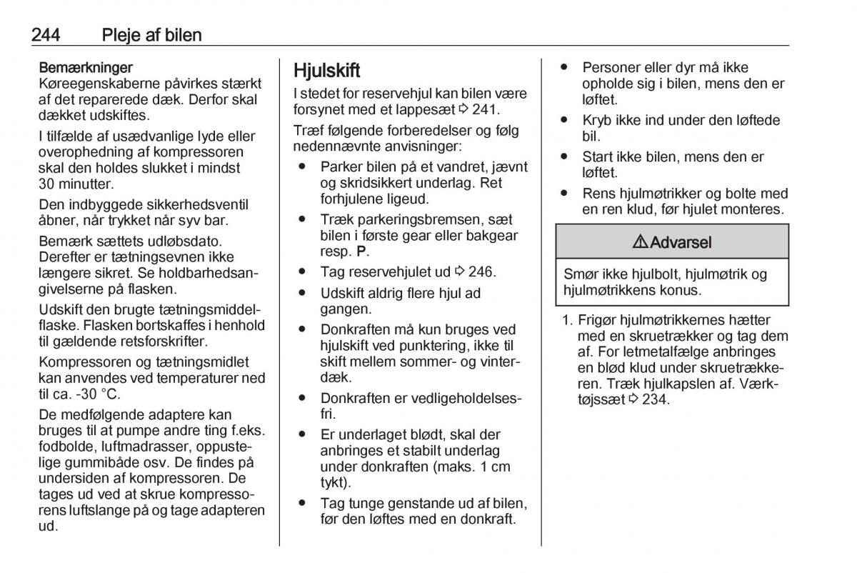 Opel Zafira C FL Bilens instruktionsbog / page 246