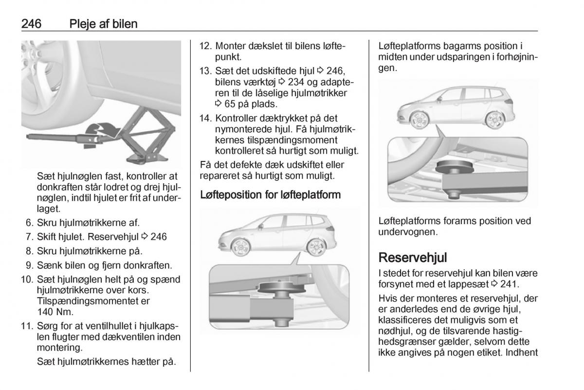 Opel Zafira C FL Bilens instruktionsbog / page 248