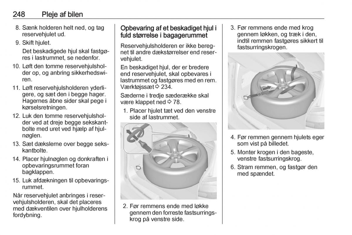 Opel Zafira C FL Bilens instruktionsbog / page 250