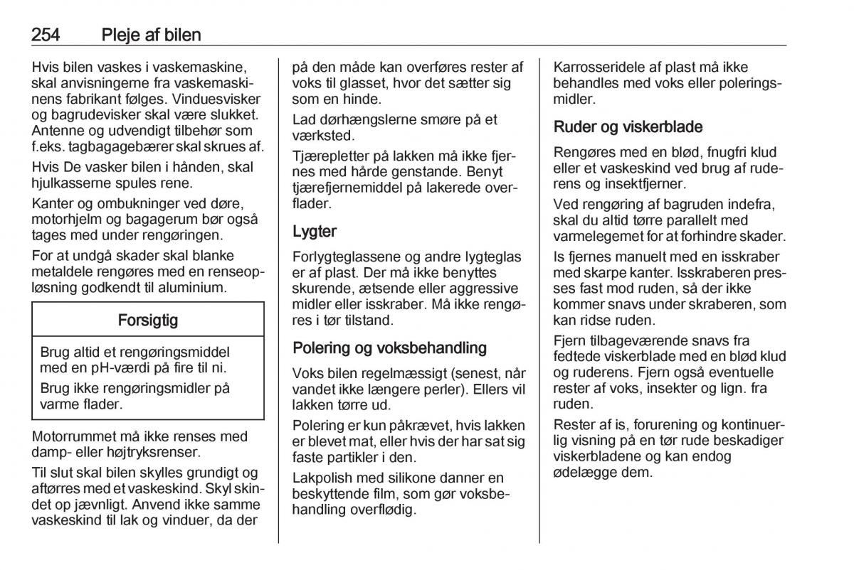 Opel Zafira C FL Bilens instruktionsbog / page 256