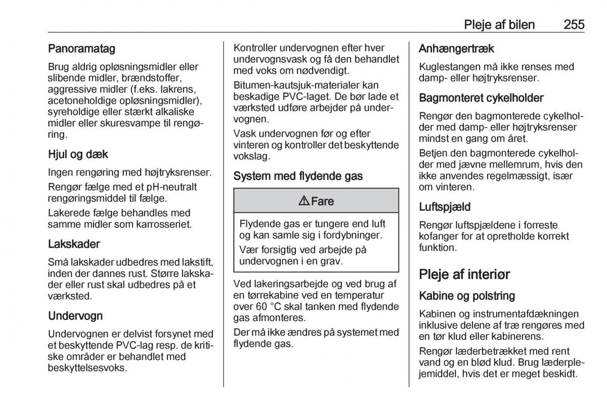 Opel Zafira C FL Bilens instruktionsbog / page 257