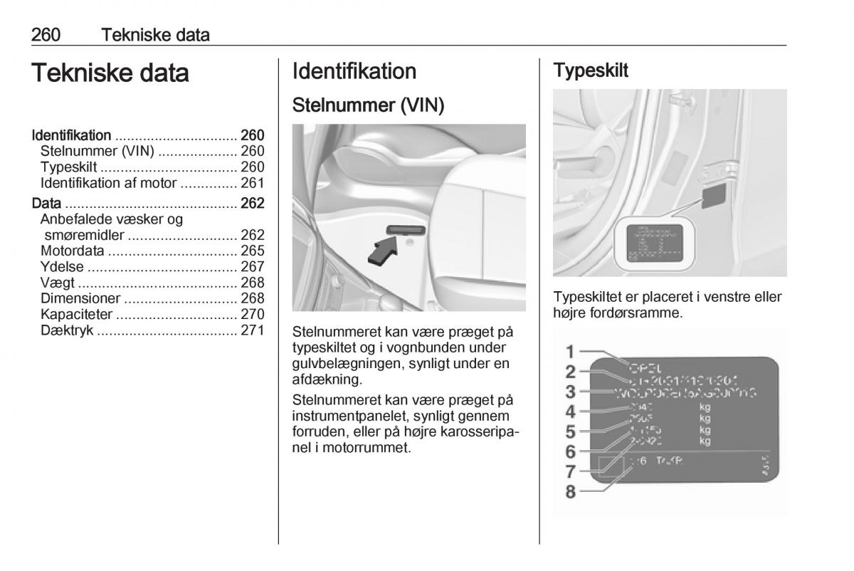 Opel Zafira C FL Bilens instruktionsbog / page 262