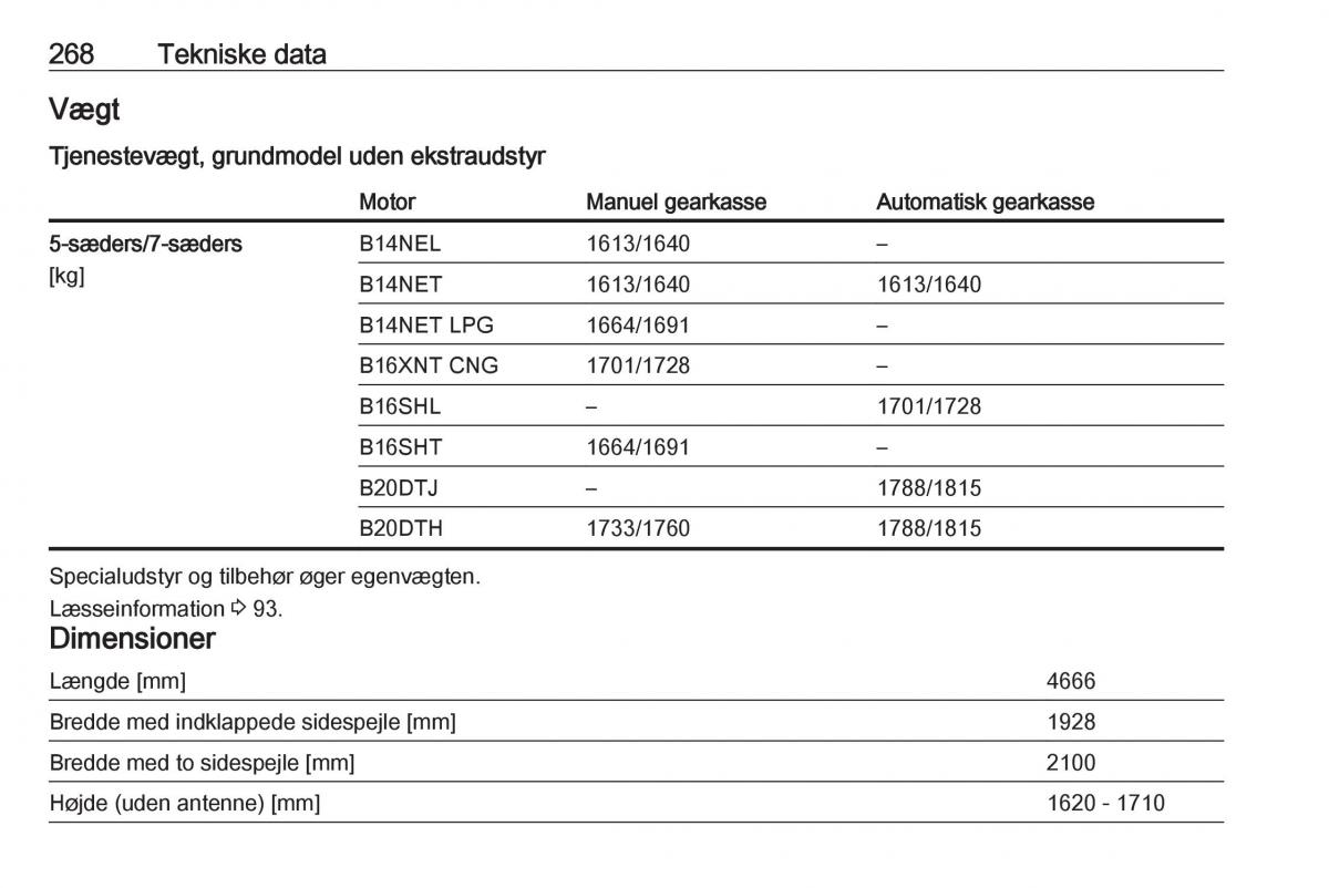 Opel Zafira C FL Bilens instruktionsbog / page 270