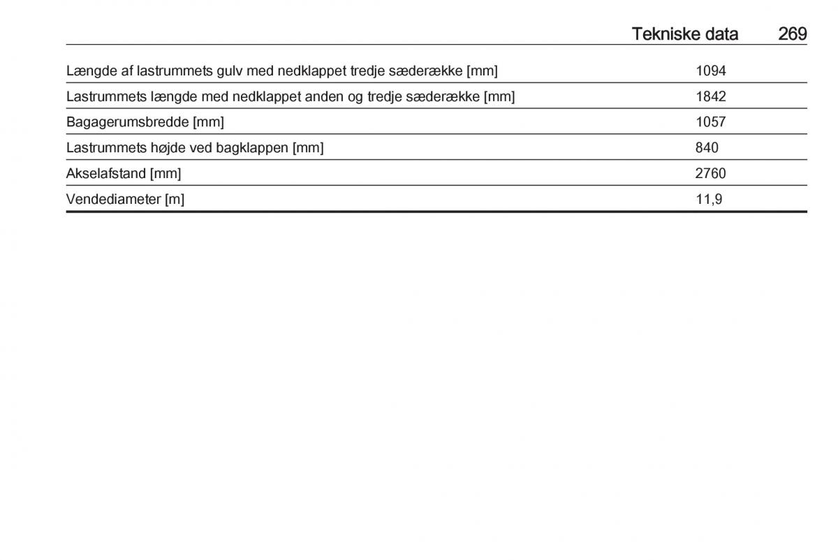 Opel Zafira C FL Bilens instruktionsbog / page 271