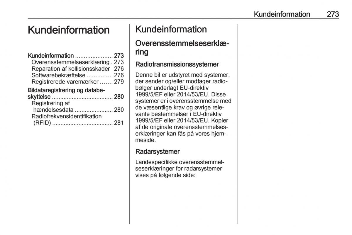 Opel Zafira C FL Bilens instruktionsbog / page 275