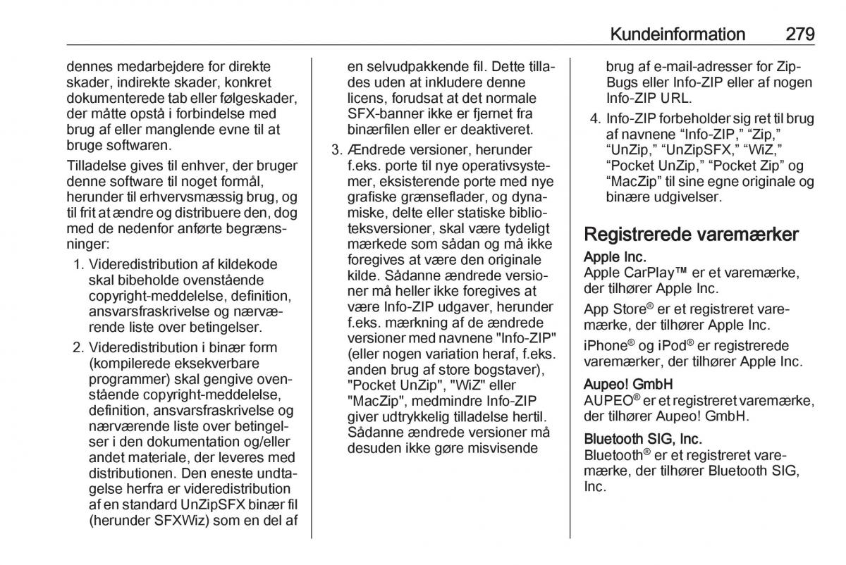 Opel Zafira C FL Bilens instruktionsbog / page 281