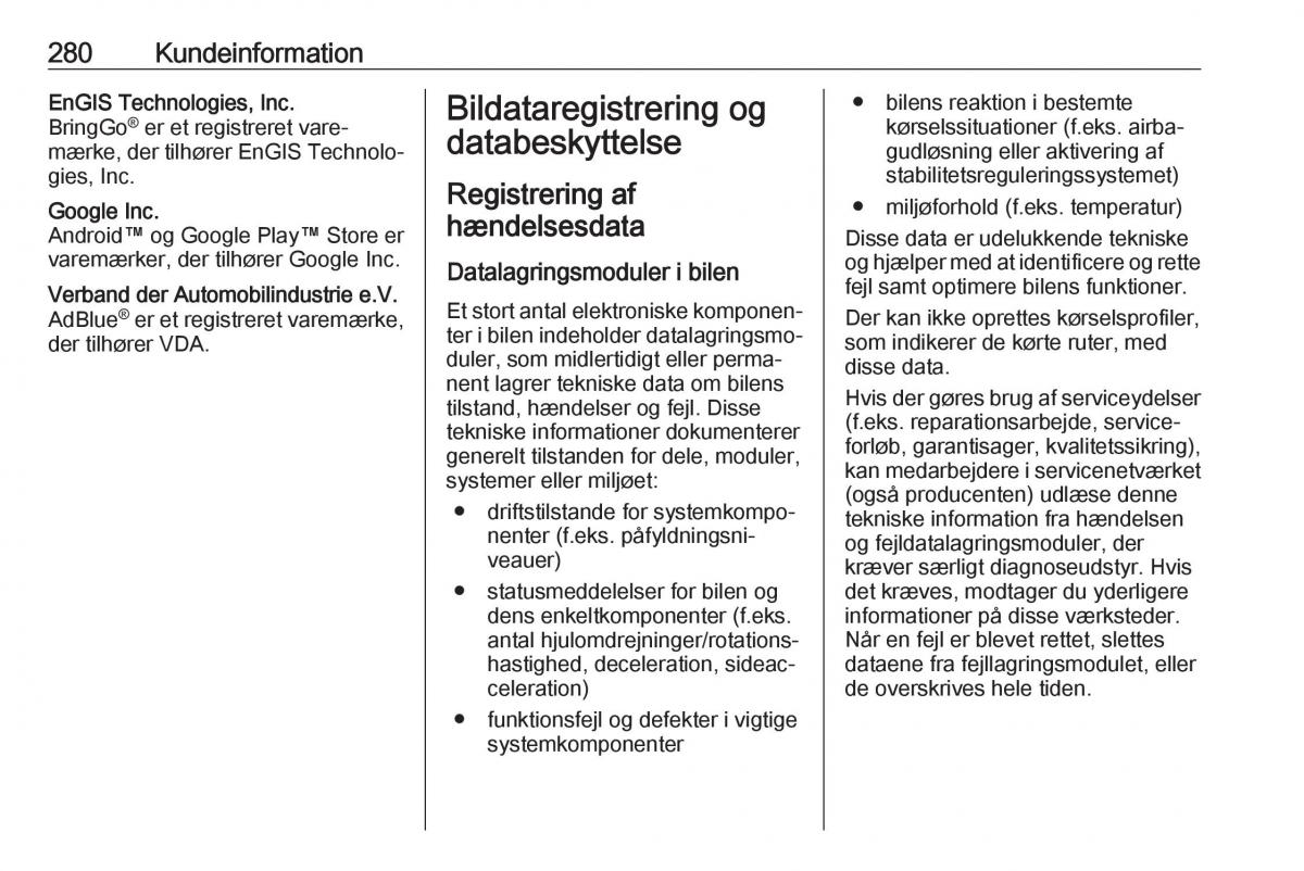 Opel Zafira C FL Bilens instruktionsbog / page 282