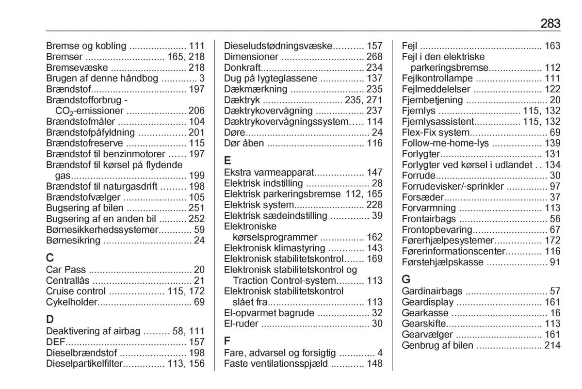 Opel Zafira C FL Bilens instruktionsbog / page 285