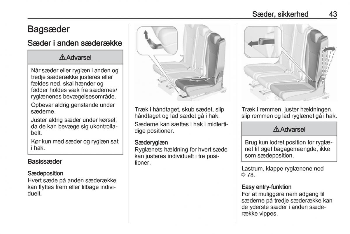 Opel Zafira C FL Bilens instruktionsbog / page 45